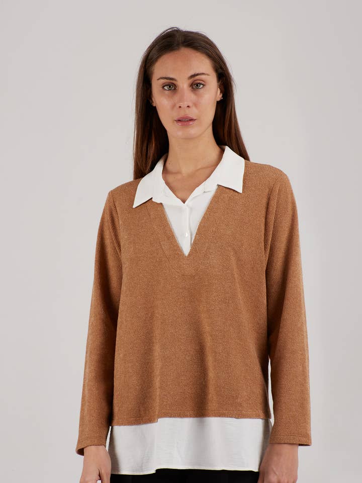 Marceline Brown Blouse with Double Collar para venta al por mayor de SOHUMAN
