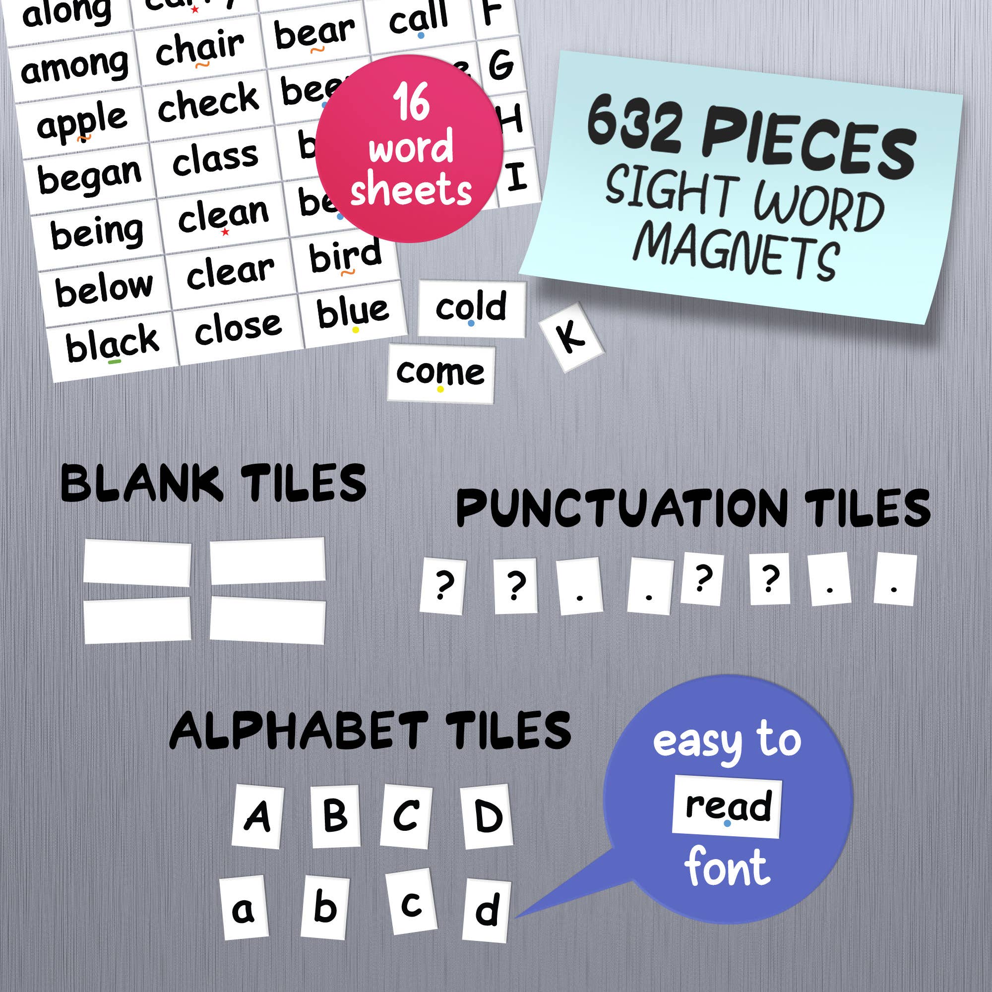 Upgraded Us - Wholesale Magnet - Kids & Baby - Poetry Tiles Sight Word Magnets Kit - 632 Sight Words3