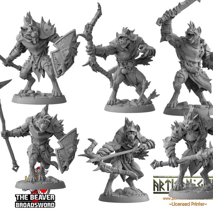 Guerreiros Gnoll Esmaga-ossos conjunto de miniaturas 28/32mm - Artisan Guild | Monstro | Pacote | Hiena | Lutador | Deserto | Fantasia | Pathfinder | Jogos de Guerra por atacado de The Beaver and Broadsword