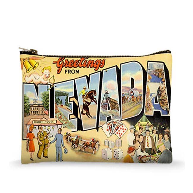 Zippered Bag - Vintage Postcard Greetings From Nevada for wholesale by Mariasch Studios