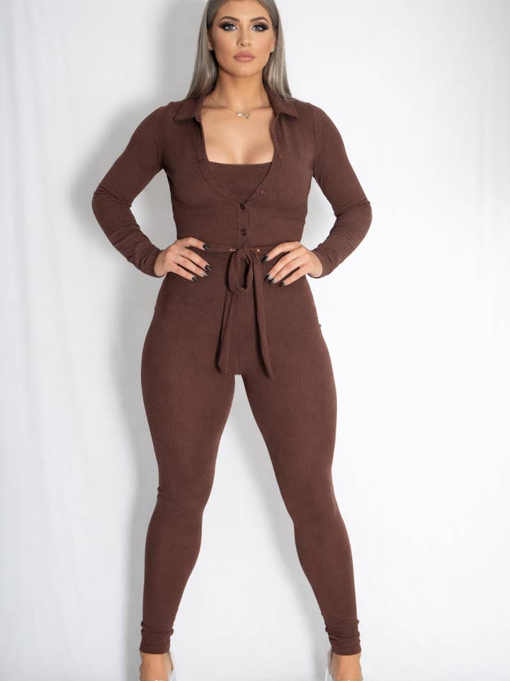 3 PIECE SET CROP TOP WITH CARDIGAN AND LEGGINGS for wholesale by Zammi