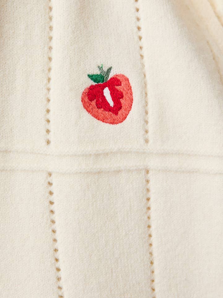 White LONG SLEEVE SWEATER CARDIGAN WITH FRUITS EMBROIDERY for wholesale on Faire5