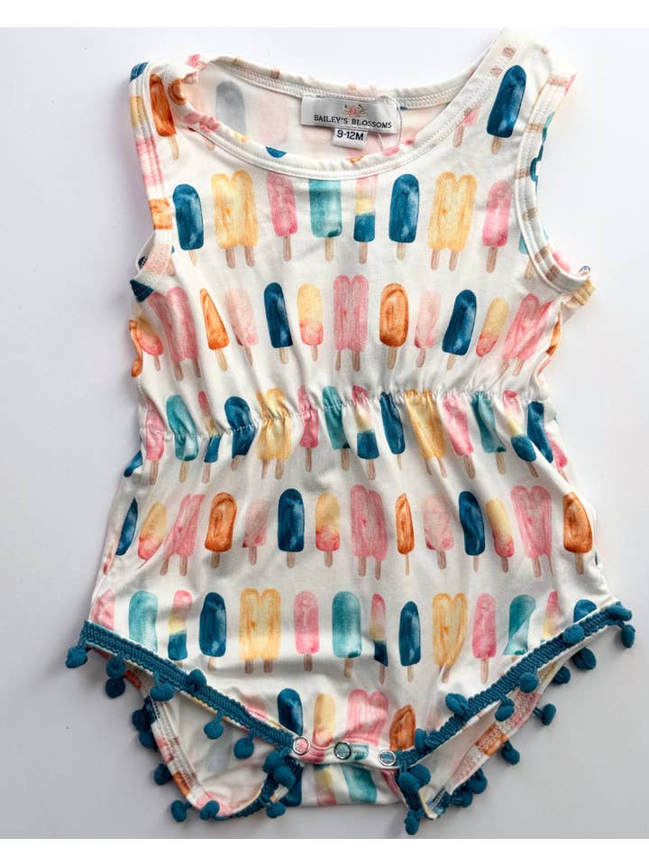Bailey's Blossoms - Wholesale Bodysuit (Non-Footed) - Baby - Dillon Pom Pom Romper - Popsicle