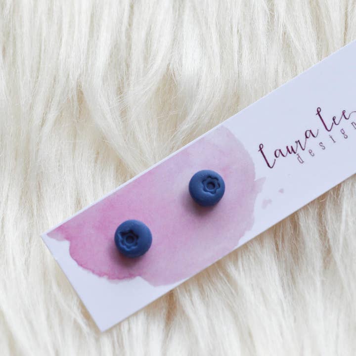 Mini BlueberriesClay Stud Earrings for wholesale by Laura Lee Designs