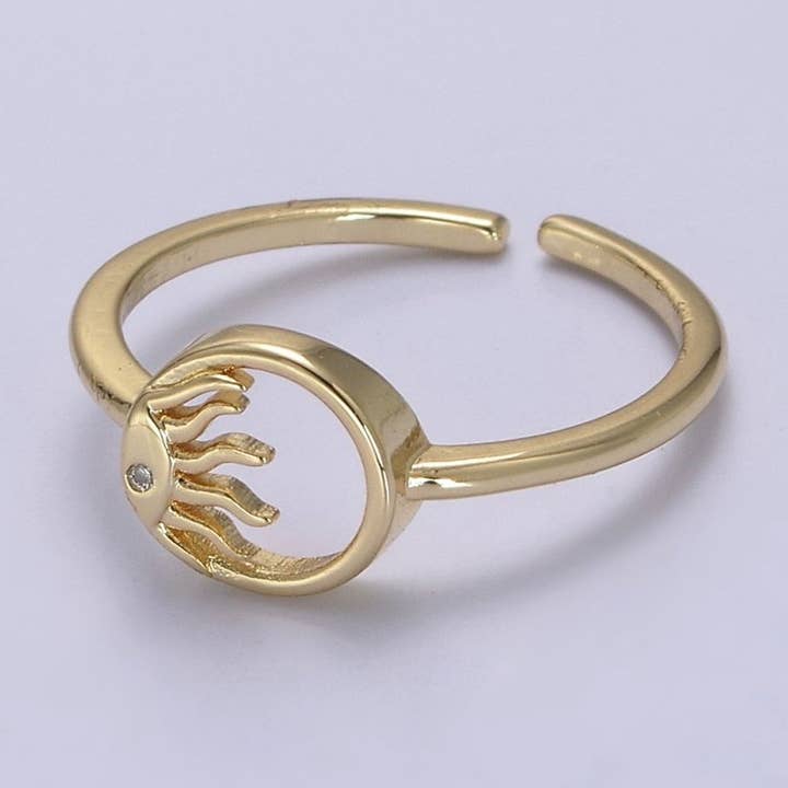24K Gold Filled Sun Ring, Celestial Astrology Golden Ring with Crystal Cubic Zirconia CZ S-334 for wholesale by Aim Eternal