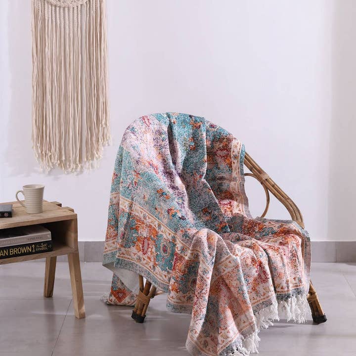 Boho-Eclectica - Wholesale Throw blanket - Luxury Rustic Cotton Wool Throw Rug Blanket Quilt - Gray