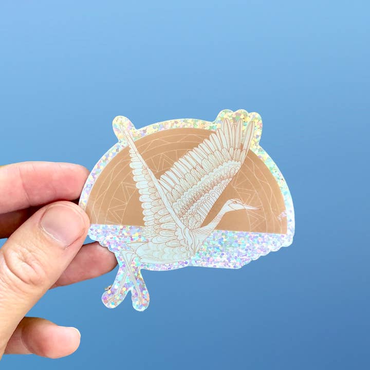 Sandhill Crane Vinyl Sparkle Sticker / for wholesale by Laura K Maxwell