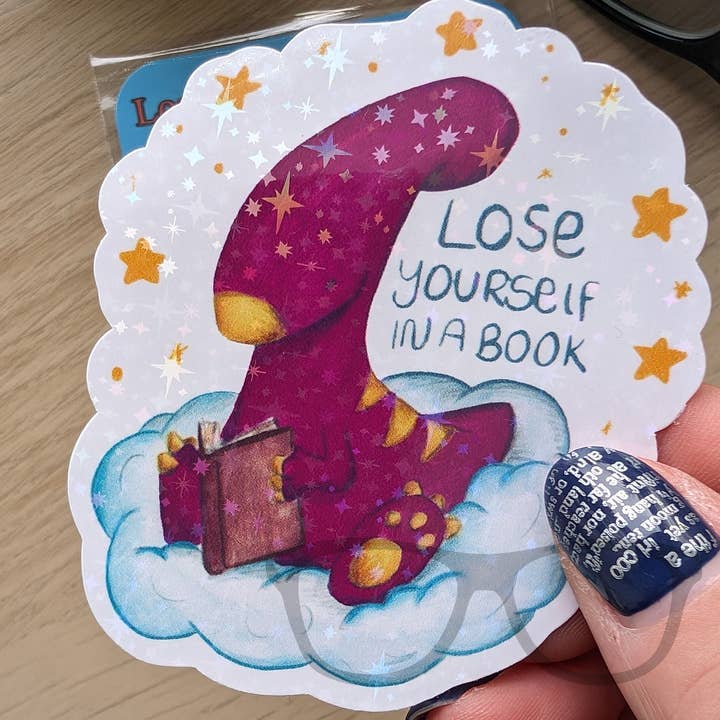 Lose yourself in a book sparkly sticker for wholesale by Mini Geek Boutique