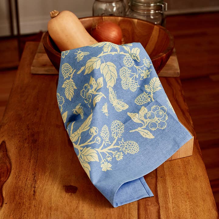 Mustard Beetle - Wholesale Tea Towel - Hand Dyed + Screenprinted Organic Cotton Tea Towel: Berries