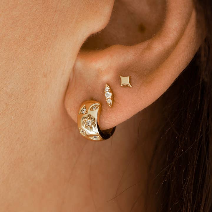 Constellation Huggie Hoop Earrings in Gold for wholesale by The Land of Salt