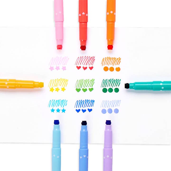 OOLY - Wholesale Markers - Kids & Baby - Confetti Stamp Double-Ended Markers - Set of 9