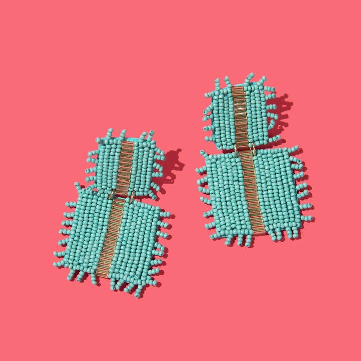 Pierce + Hide - Wholesale Dangle Earrings - Custom Beaded Square Fringe Drops | Tiered Squares