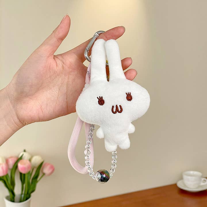 Ornaments-Furry cute rabbit heart-shaped keychain charm for wholesale by Eagle Crest Industries Inc.