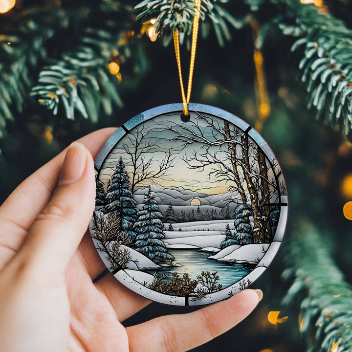 Fernville Creations - Wholesale Ornament - Winter Scene Ceramic Ornament with Stained Glass Image12