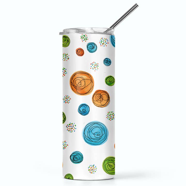 Slim Tumbler With Lid/metal Straw - circles for wholesale by tinted pearl DESIGNS