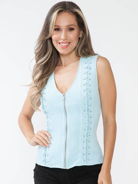 Suede Front Lace Up Detail Top for wholesale by Lydia USA