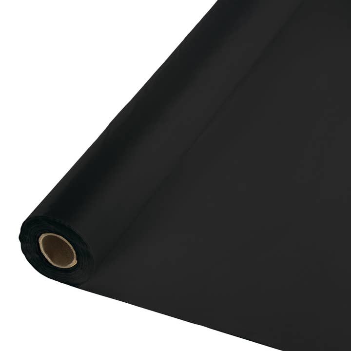 KT Supply - Wholesale Tablecloth - Black Velvet 100 ft Plastic Banquet Table Roll, Case of 6