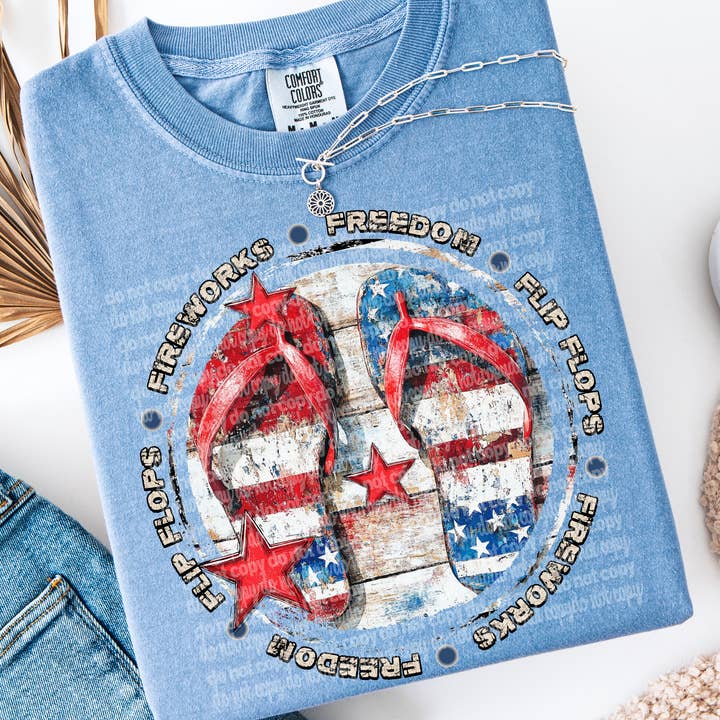 Flip Flops Fireworks Freedom #2085 DTF Transfer for wholesale by Flawless Transfers