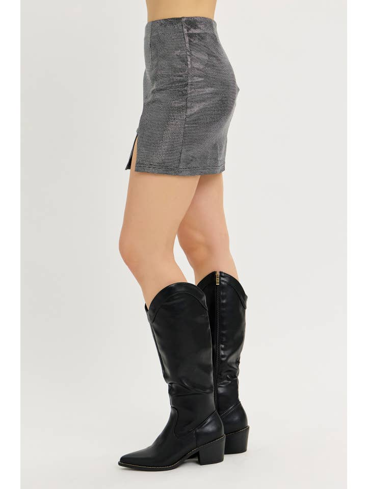 idem ditto - Wholesale Skirt - Women's - FESTIVE ESSENTIAL METALLIC MINI SKIRT WITH FRONT SLIT4