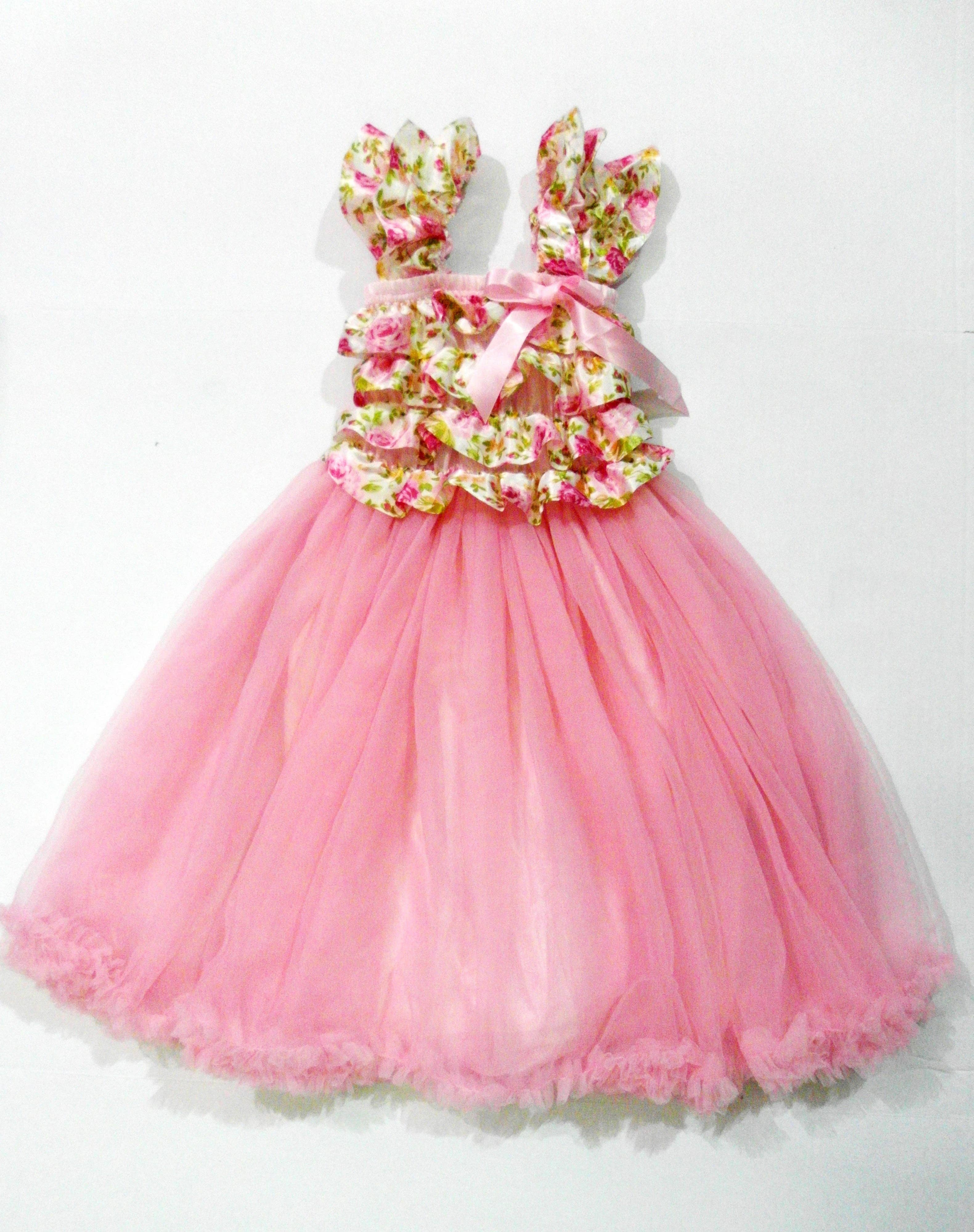 Wenchoice – Großhandel Kleid – Kinder – Rosa Blumenrüschen-Top-Pettikleid1