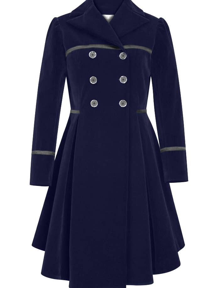 Chic Star Plus Size Velvet Trench Coat In Blue 031524 for wholesale by CHIC STAR