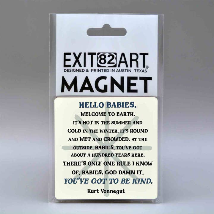 Hola bebés - Kurt Vonnegut - Imán cuadrado de nevera de 3" para venta al por mayor de EXIT82ART