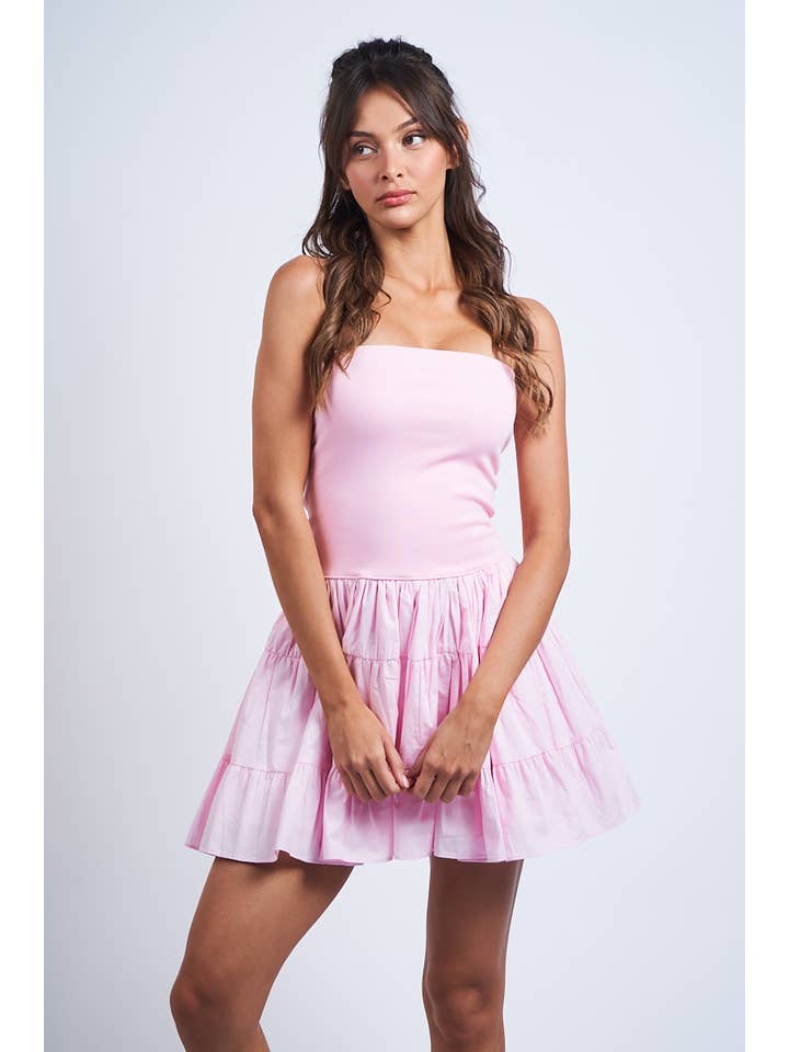 Sky to Moon - Wholesale Dress - Women's - SOLID COLOR DROP-WAIST TIERED TUBE MINI DRESS14