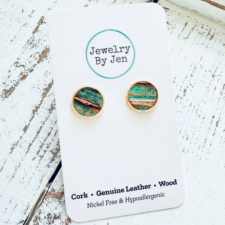 Jewelry By Jen - Wholesale Stud/Post Earrings - Stud Earrings: Aqua Bronze2