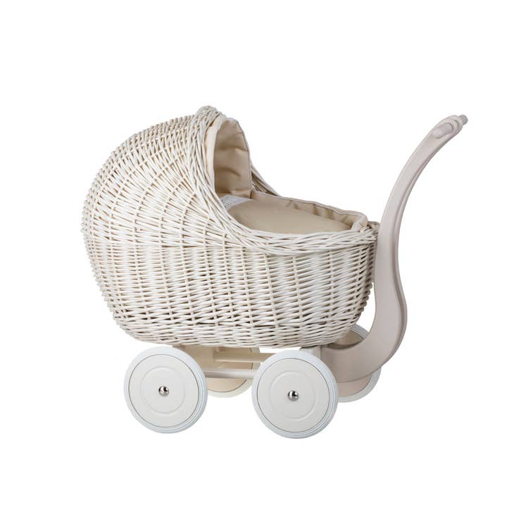 The Wicker Stories – wholesale Doll accessory kit – Kids – Whitewashed Wicker Doll Pram, Decorative Baby Carriage