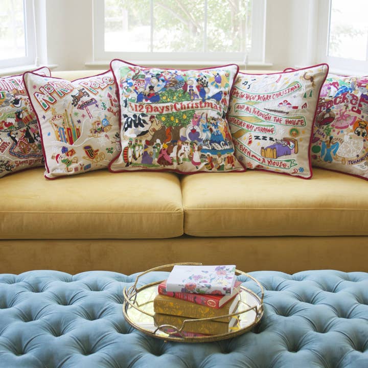 catstudio - Wholesale Throw/Decorative Pillow - 12 Days of Christmas Hand-Embroidered Pillow