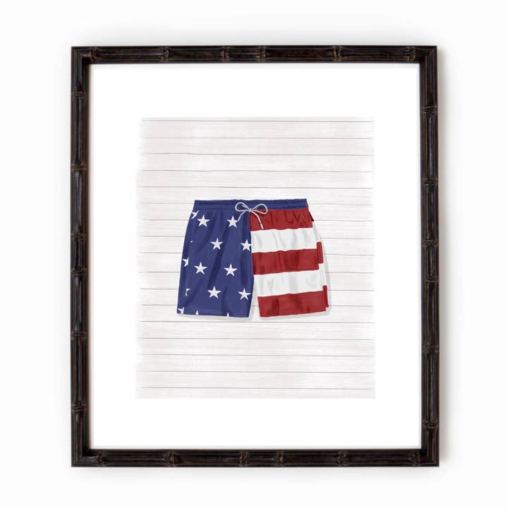 Röd Vit Och Blå Badbyxor Konsttryck för wholesale av Art and Soul