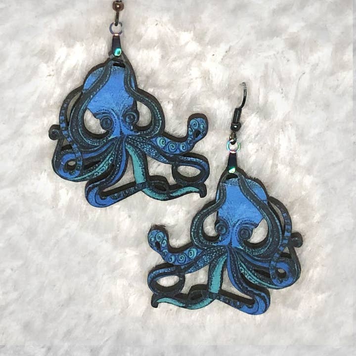 Octopus-oorbellen, blauw, Sea Life, oorbellen voor strandliefhebbers voor wholesale door Katekreates