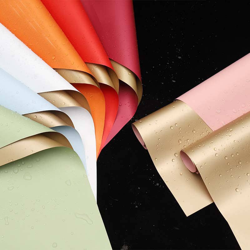 Elegant Design Supply - Vendita all'ingrosso Rotoli di carta da regalo - Carta da regalo impermeabile dorata bifacciale per fiori (20 fogli)15