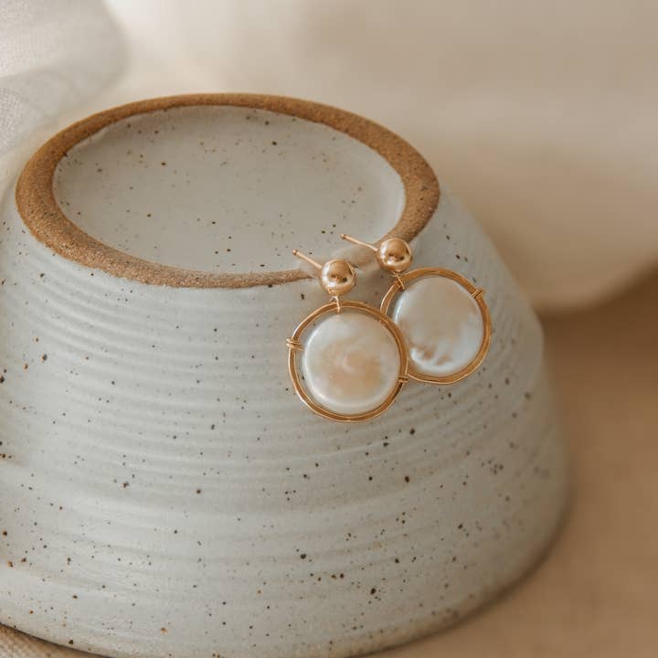 Barberry & Lace Handmade Jewelry - Wholesale Dangle Earrings - Pearl Halo Earrings | 14k Gold Fill & Sterling Silver