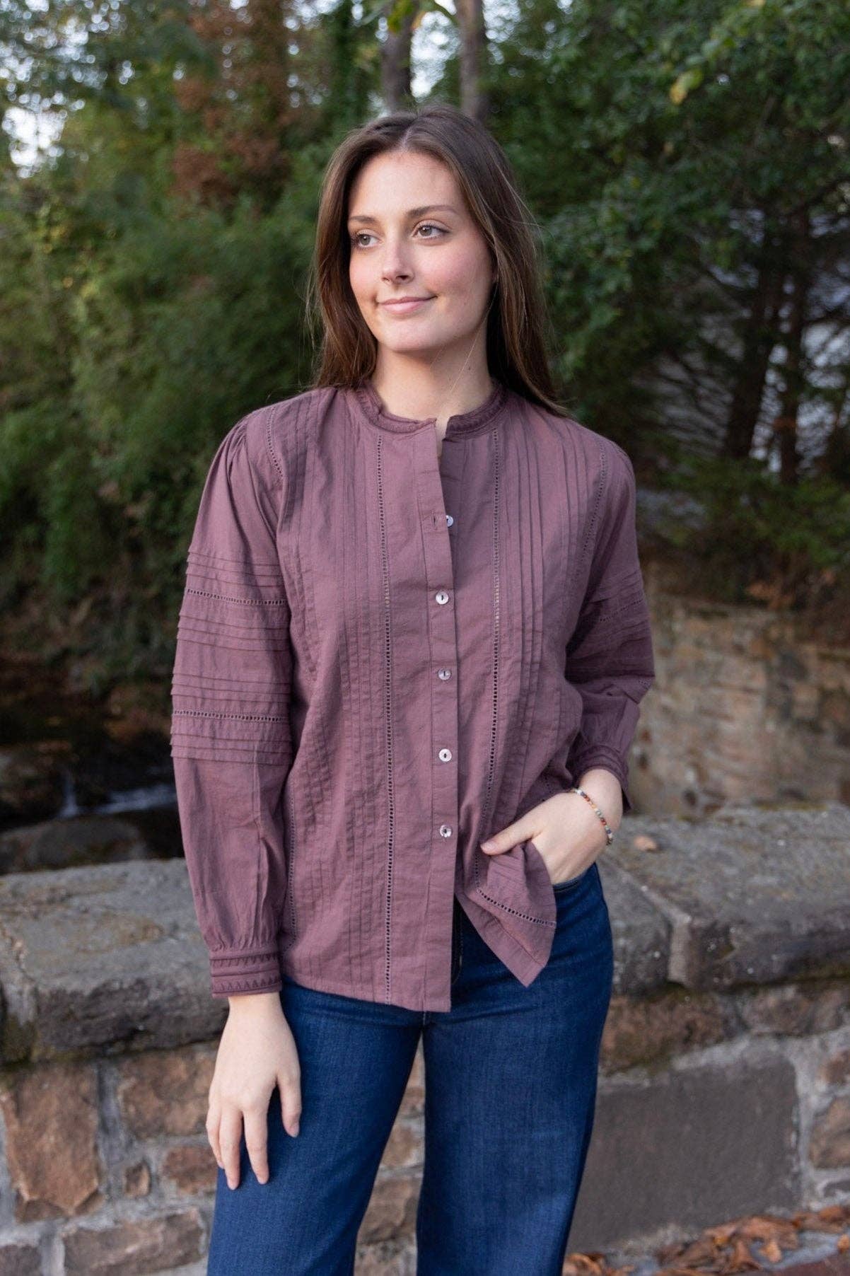 Ex Voto - Wholesale Button Down Shirt - Women's - Olivia Blouse in Plum by ExVoto6
