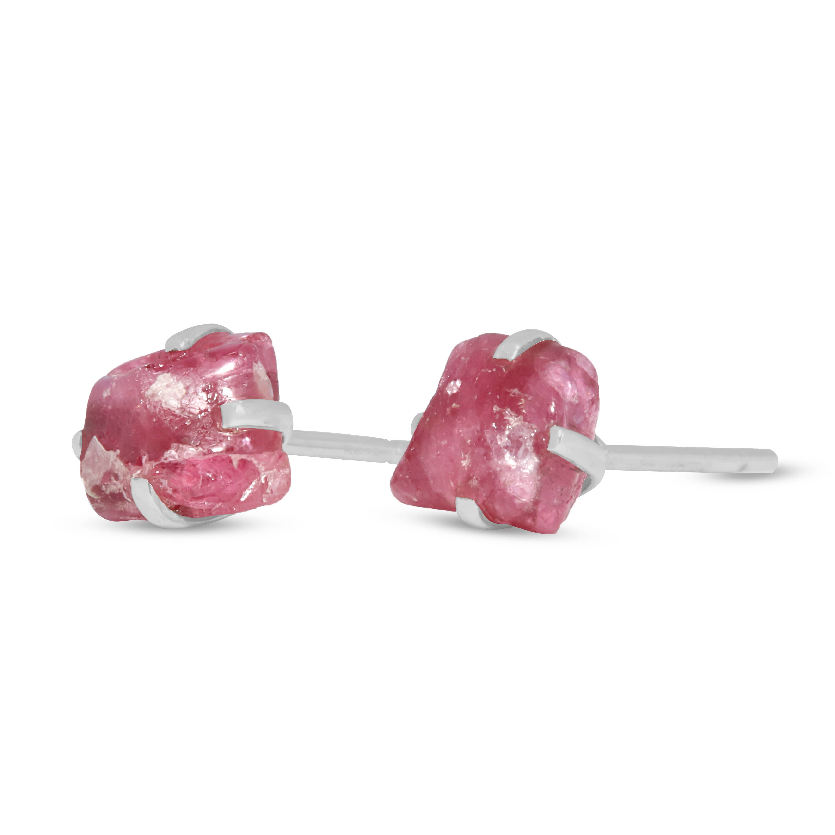 Nature Crafts – wholesale Solitärörhängen – Naturliga grova rosa turmalinörhängen i 925 silver4