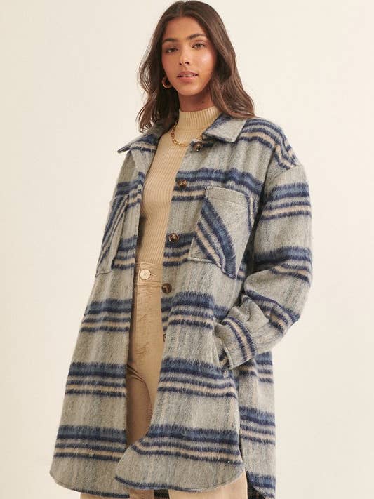 Manteau col à carreaux à manches longues et ourlet dauphin pour la vente par MintChoco