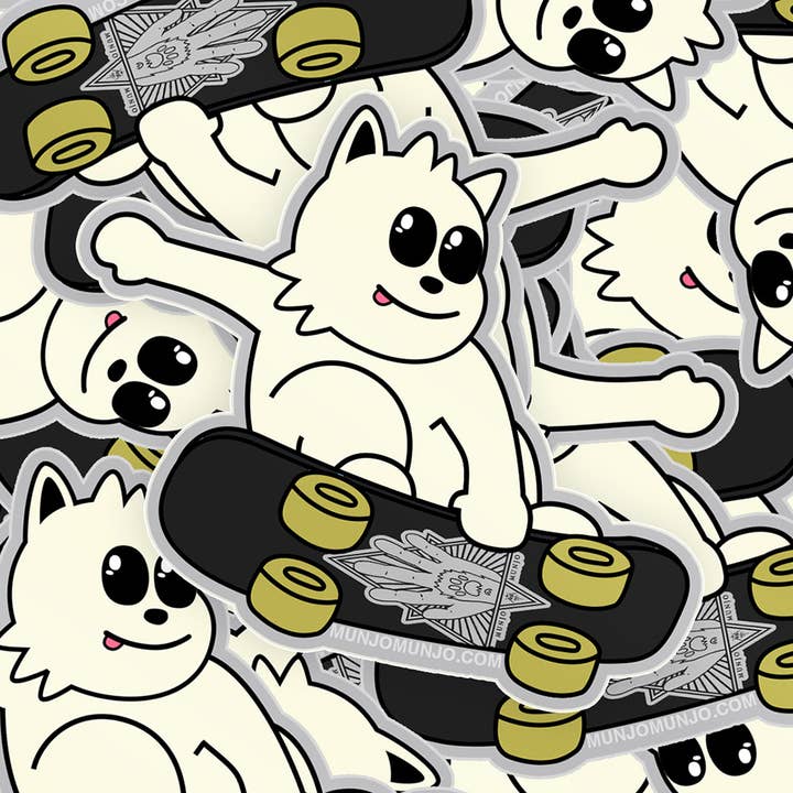 Skateboarding Dog Sticker (Black board) for wholesale by Munjo Munjo
