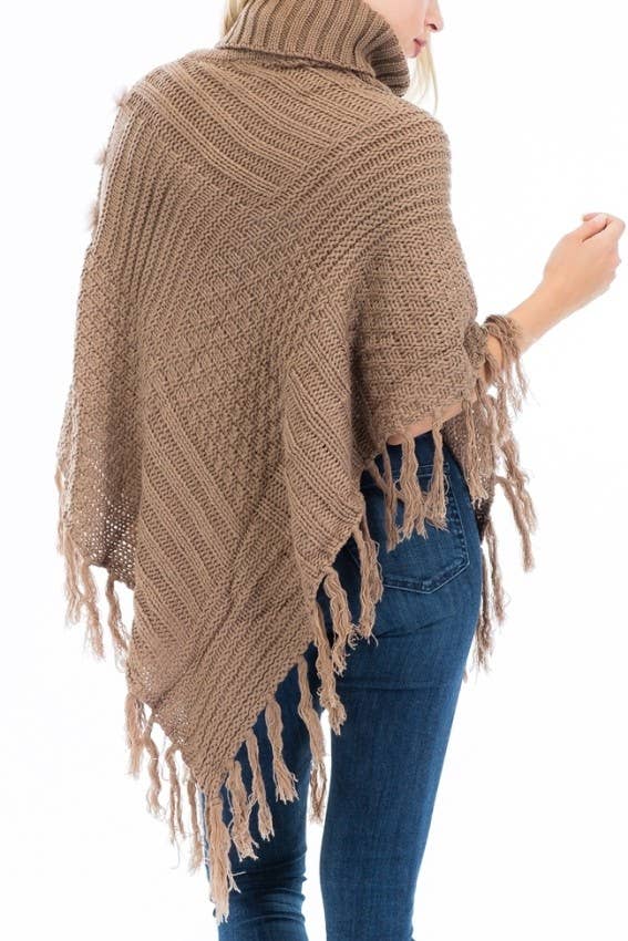 Cap Zone - Vente Poncho – femme - Poncho col roulé de luxe avec accent de fourrure9