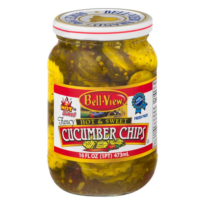 Bell-View Brand Foods - Wholesale Pickled Vegetables - Fresh Pack Hot & Sweet Cucumber Chips 16oz.
