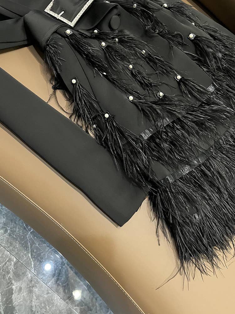 SY388 Elegant Black Lapel Tassel Belt Midi Dress for wholesale on Faire8