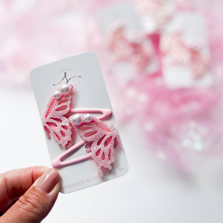 Snapclipset - Glanzende Parelvlinder voor wholesale door Shantiques Mini Creations