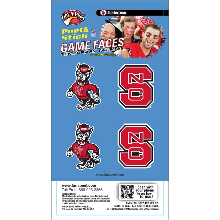 NC State Game Faces® Tatuagens Temporárias por atacado de Fanapeel / Gamefaces
