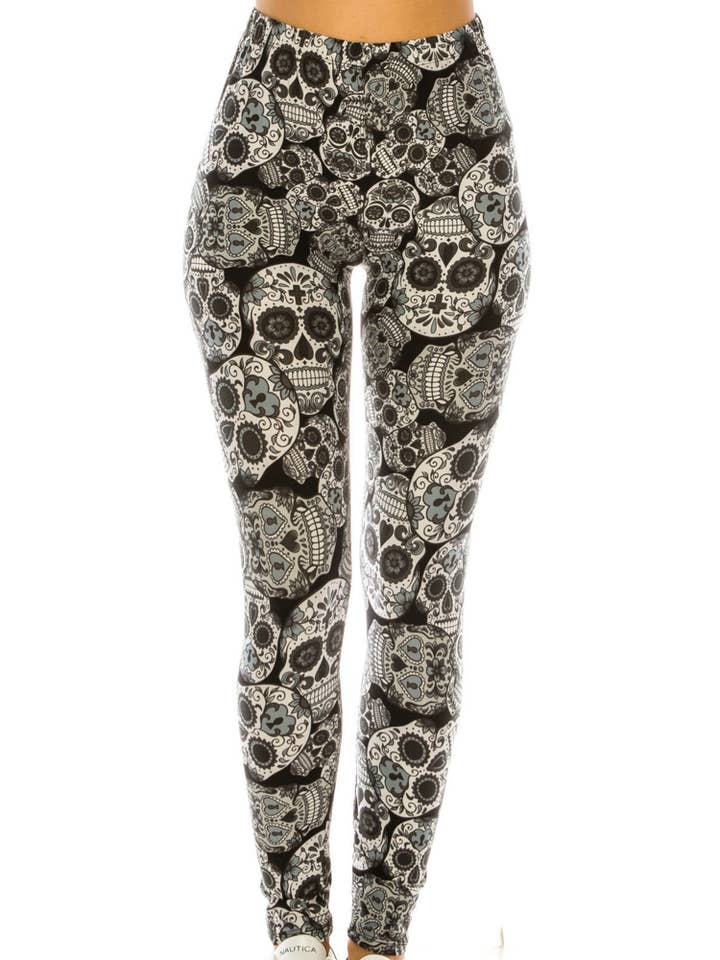Sugar Skulls Day of Dead Halloween Curvy PLUS SIZE Leggings for wholesale by Love 4 Leggings