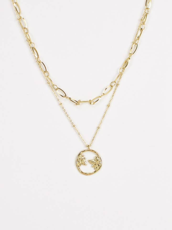 Stainless Steel Double Chain Leaves Necklace for wholesale by Victoria Moda