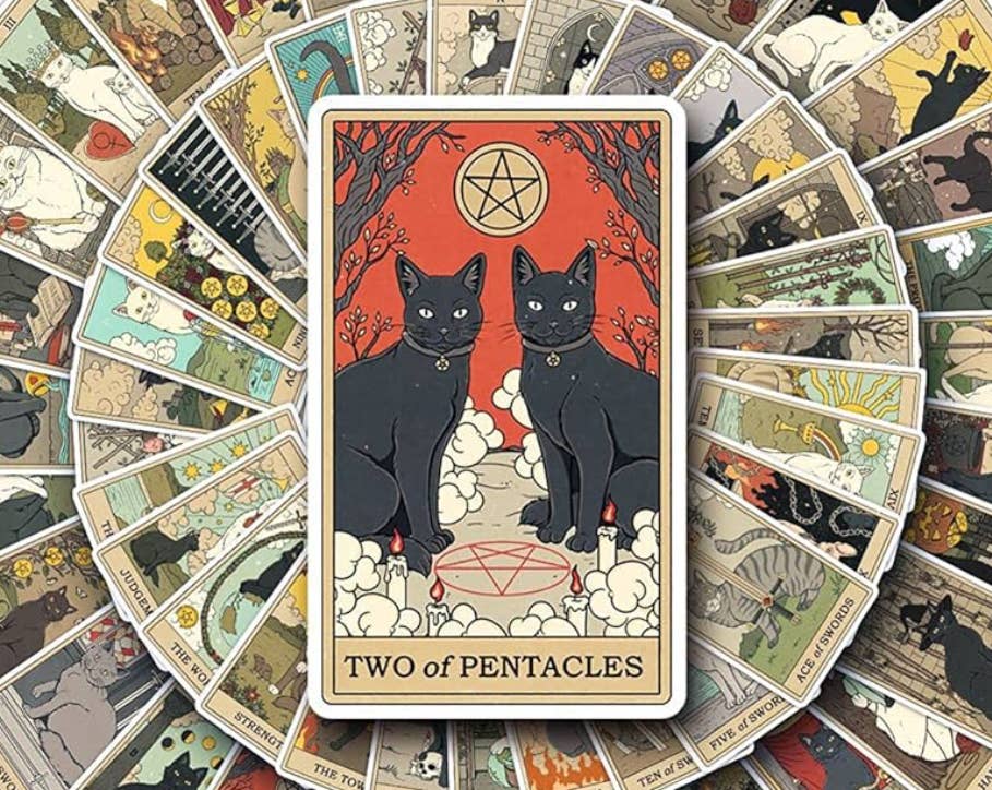 Moon River Designs - Vente Cartes de tarot - Autocollants Tarot Chats - Jeu Petit Format1