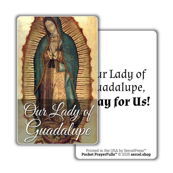 Our Lady of Guadalupe, Durable Plastic Holy Card - English or Spanish - Catholic Wallet Card - Made in the USA - Pocket PrayerFulls™ for wholesale by SercelPress