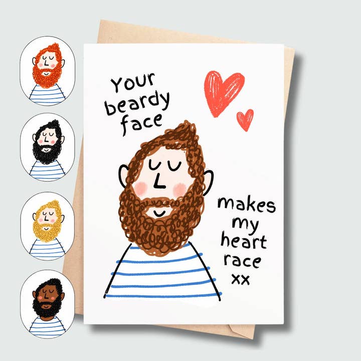 Sjovt kærlighedskort sæt – Skægget ansigt (pakke med 5) for engroshandel hos SP Gifts