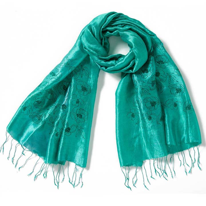 Aqua Wildflower Silk Scarf for wholesale by SERRV International