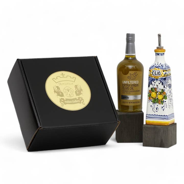 Artistica - Deruta of Italy - Wholesale Olive Oil - GIFT BOX: With Tuscan Olive Oil Dispenser + EVOO bottle - Limoncini design
